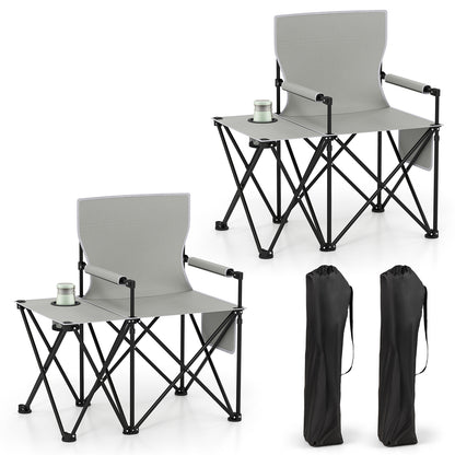 Oversized Camping Chair with Side Table and 2 Storage Pockets-Gray