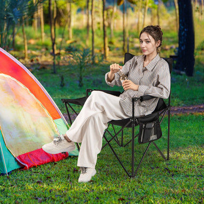 Oversized Camping Chair with Side Table and 2 Storage Pockets-Black