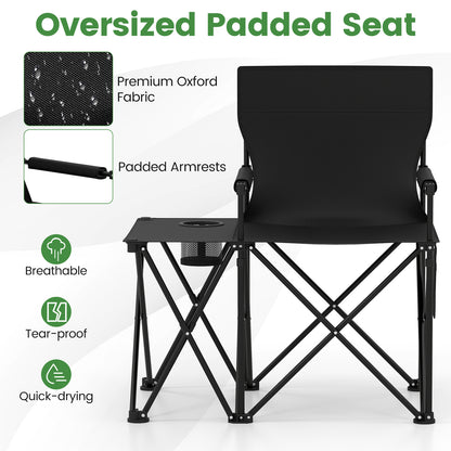 Oversized Camping Chair with Side Table and 2 Storage Pockets-Black