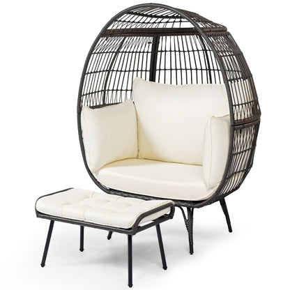 Oversized Patio Rattan Egg Lounge Chair with 4 Cushions-Light Brown - White