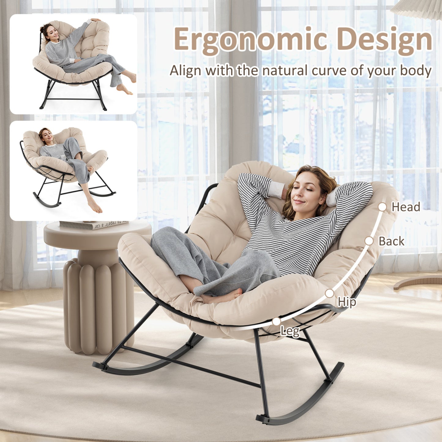 Oversized Egg Papasan Chair with Padded Cushion for Porch