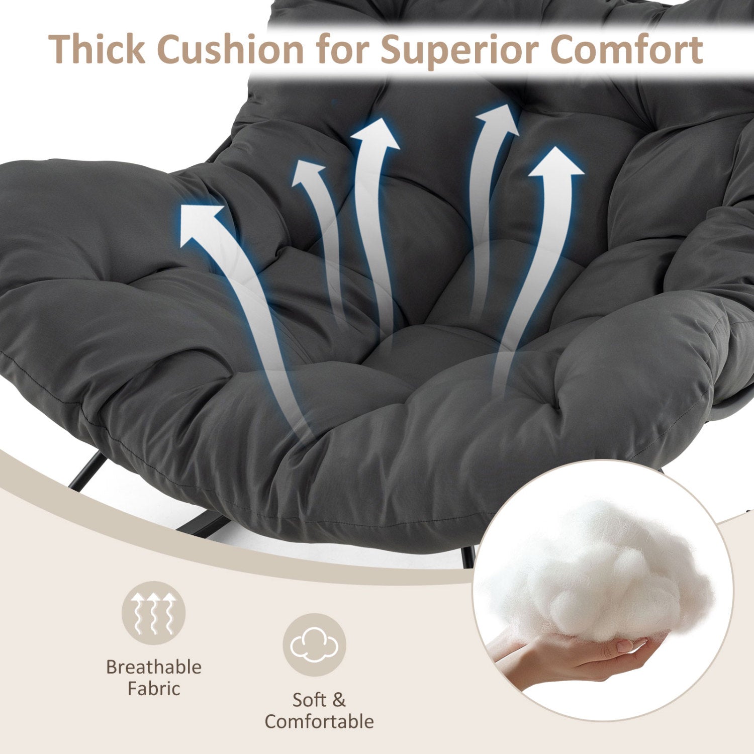 Oversized Egg Papasan Chair with Padded Cushion for Porch