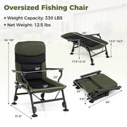 Oversized Foldable Fishing Chair for Adults with Armrest-Green