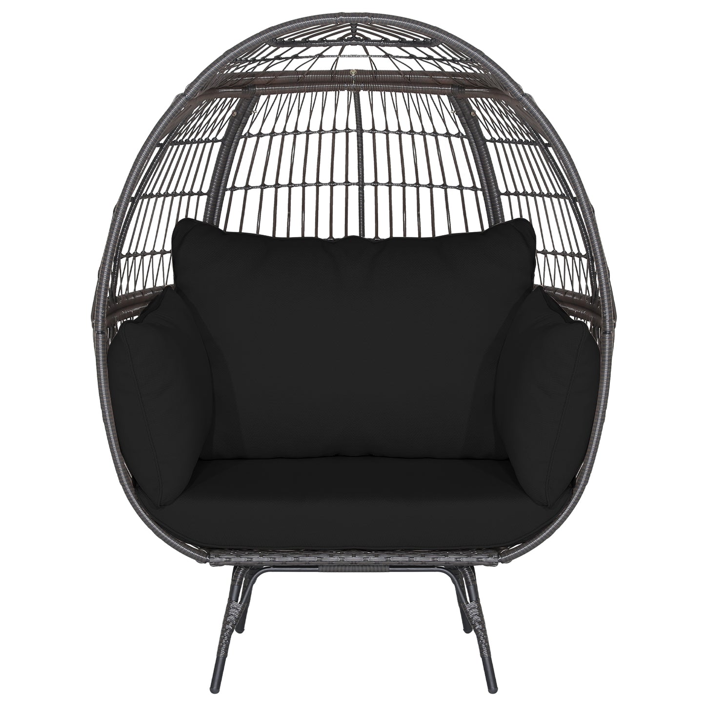 Oversized Patio Rattan Egg Lounge Chair with 4 Cushions-Light Brown - Black