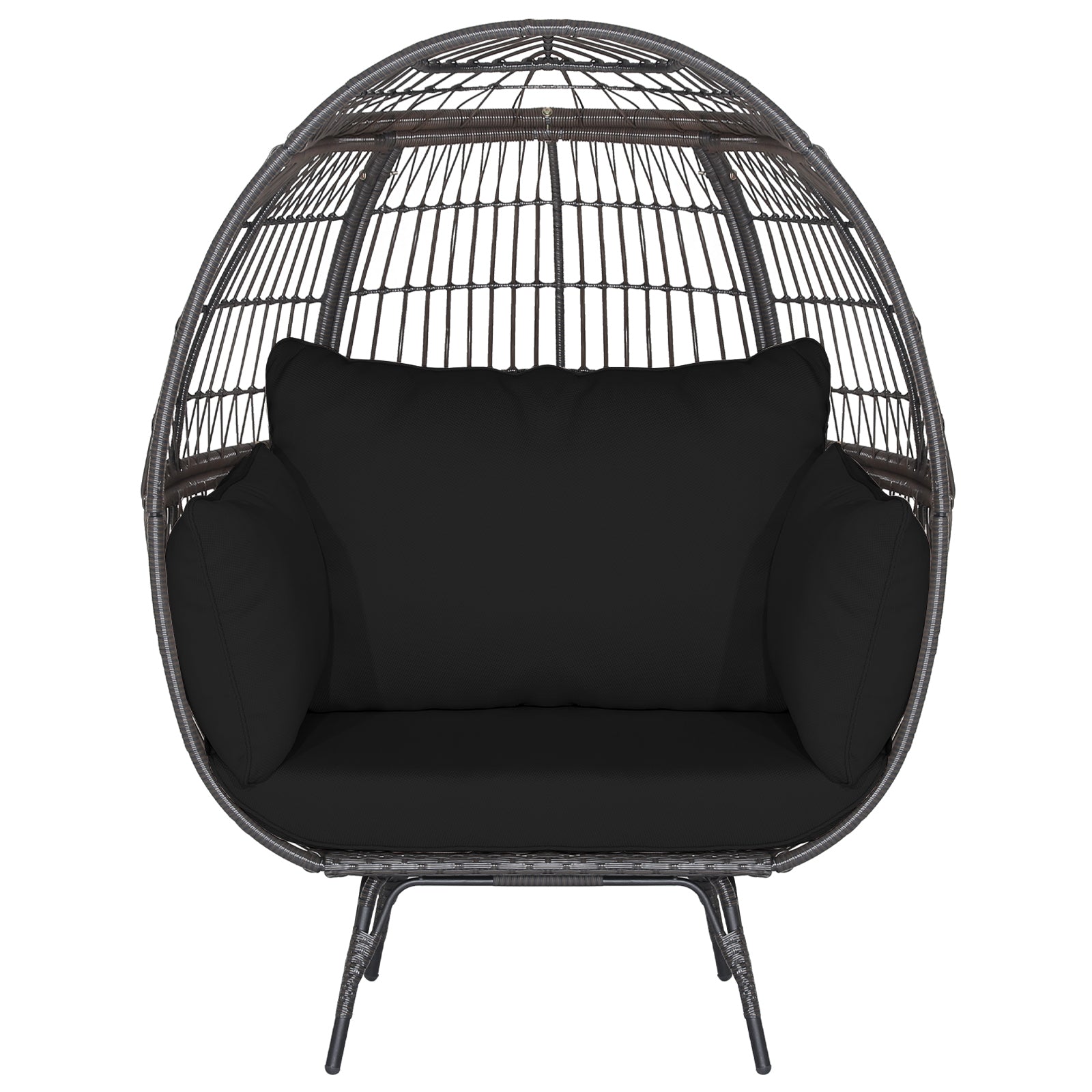 Oversized Patio Rattan Egg Lounge Chair with 4 Cushions-Light Brown - Black