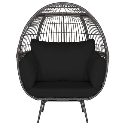 Oversized Patio Rattan Egg Lounge Chair with 4 Cushions-Light Brown - Black