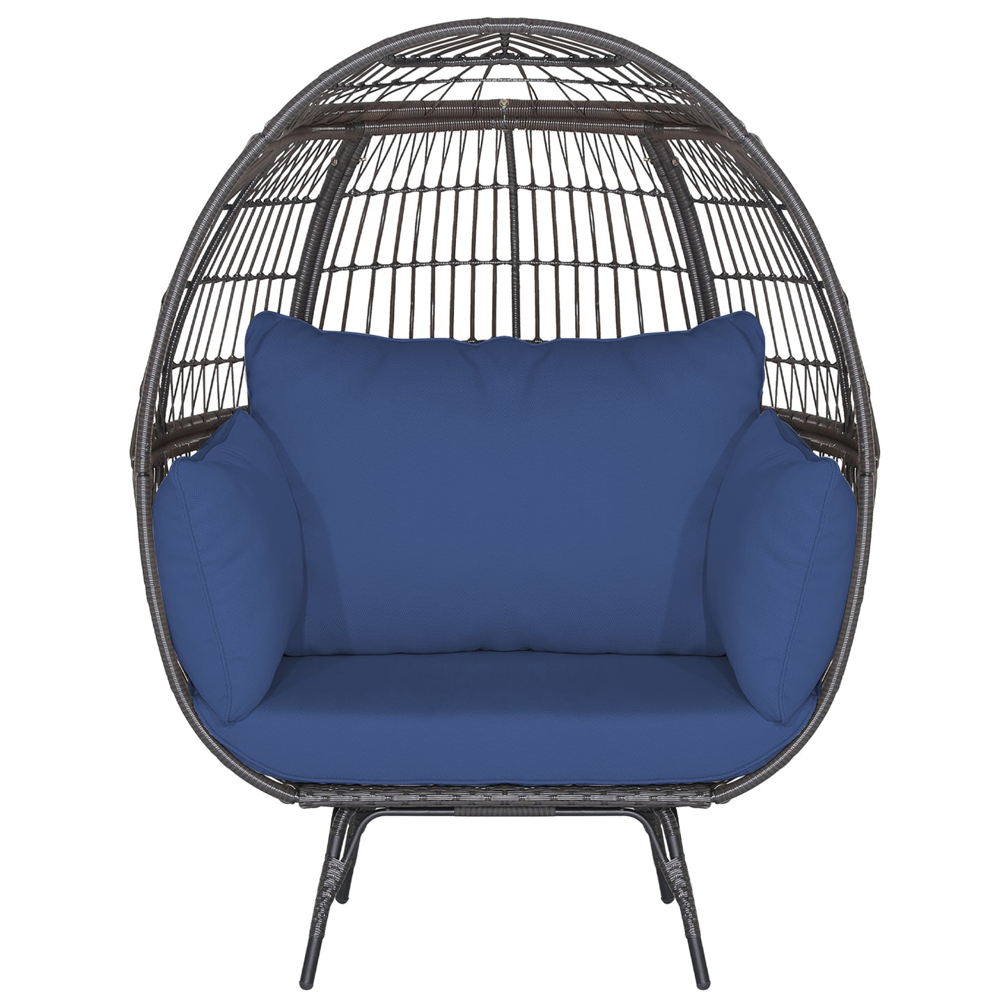Oversized Patio Rattan Egg Lounge Chair with 4 Cushions-Light Brown - Navy
