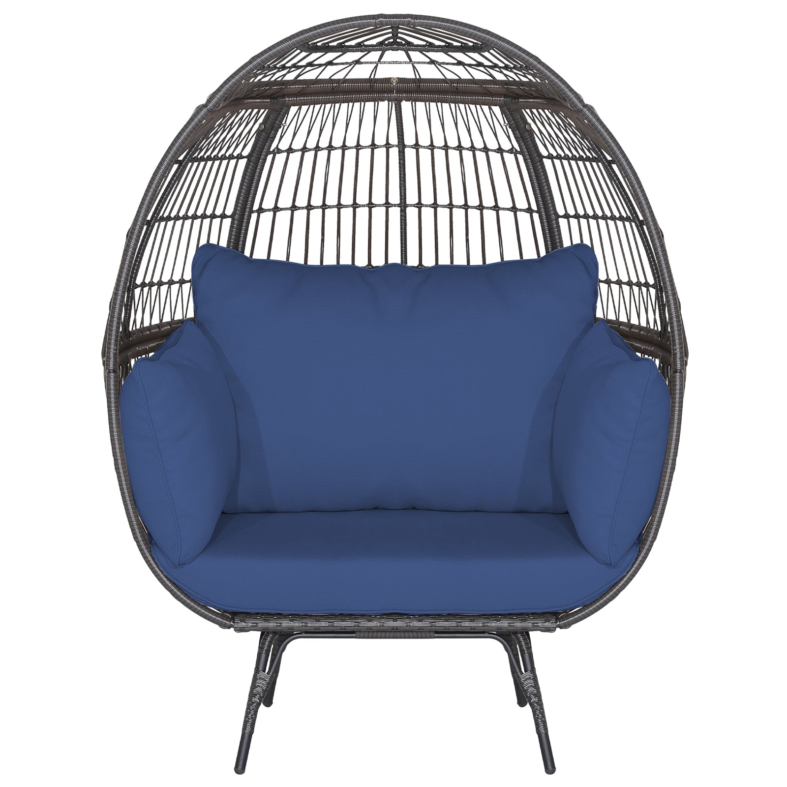 Oversized Patio Rattan Egg Lounge Chair with 4 Cushions-Light Brown - Navy