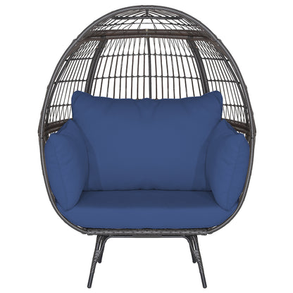 Oversized Patio Rattan Egg Lounge Chair with 4 Cushions-Light Brown - Navy