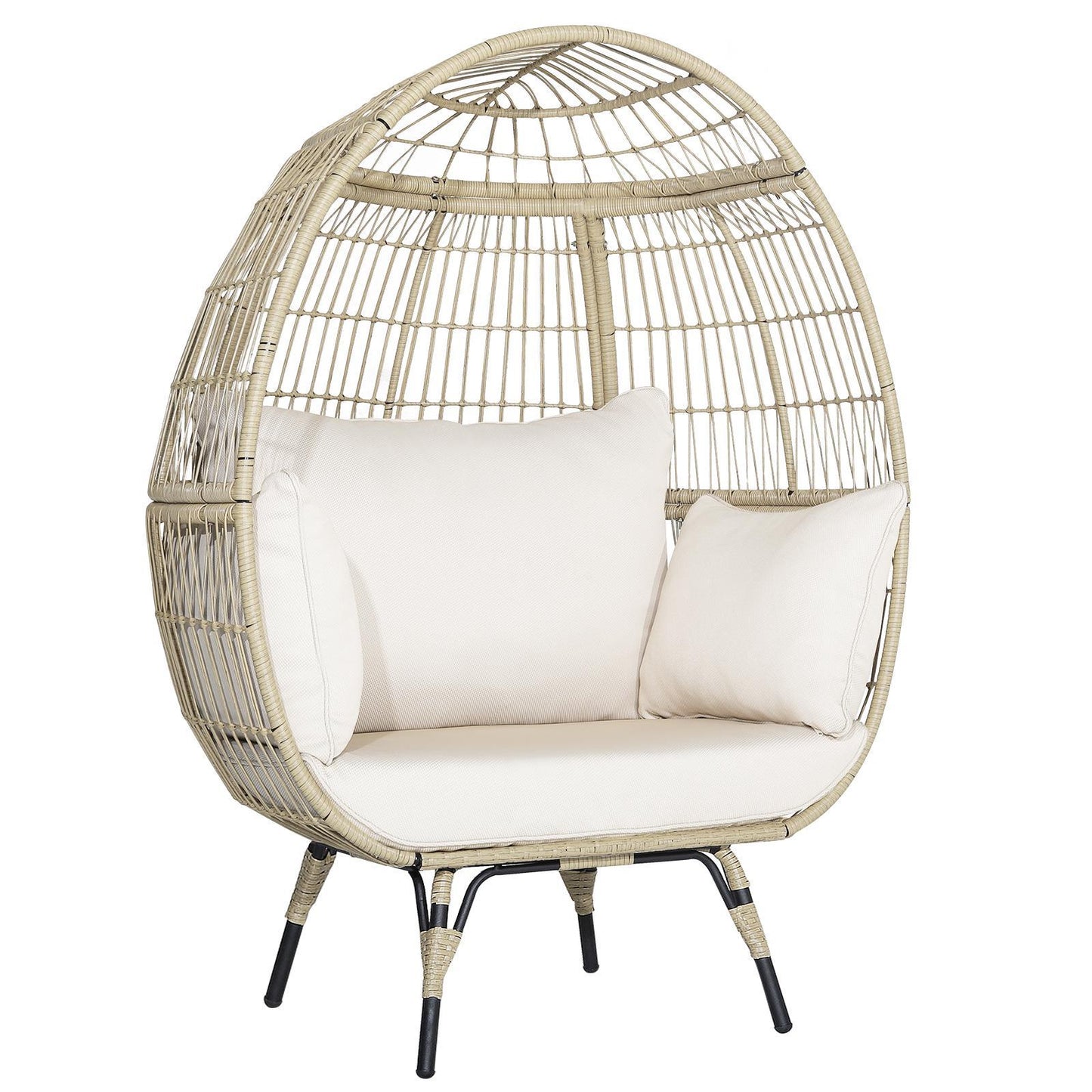 Oversized Patio Rattan Egg Lounge Chair with 4 Cushions-Light Brown - Light Brown