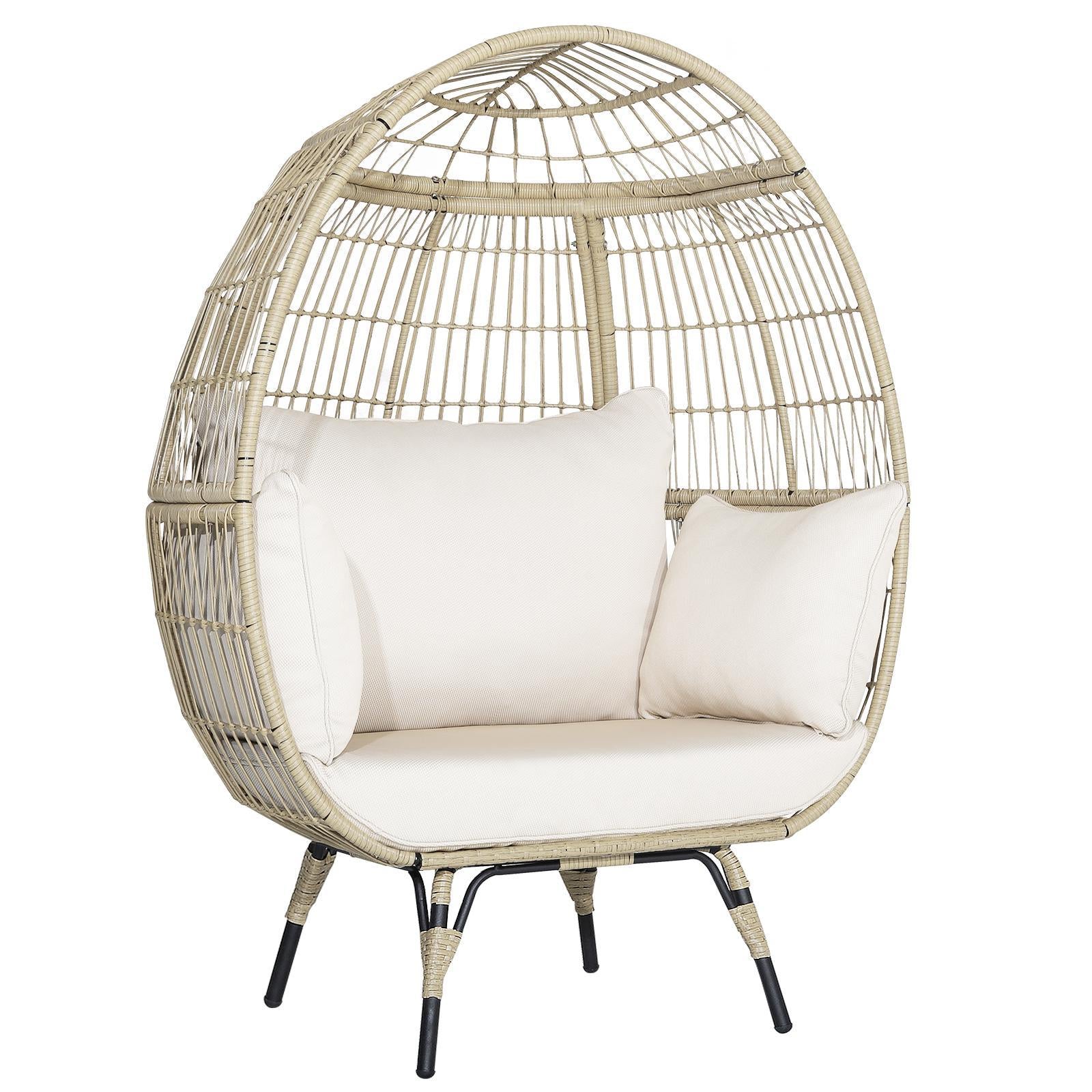 Oversized Patio Rattan Egg Lounge Chair with 4 Cushions-Light Brown - Light Brown