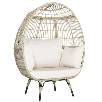 Oversized Patio Rattan Egg Lounge Chair with 4 Cushions-Light Brown - Light Brown