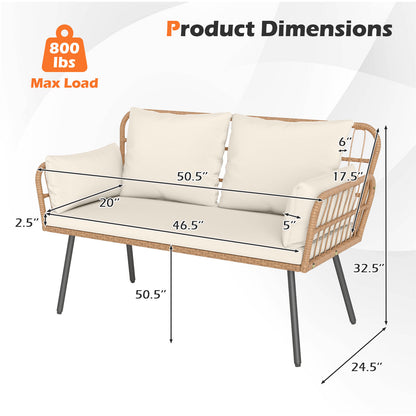 Oversized Rattan Egg Lounge Chair & 2-Seat Rattan Sofa with Cushions