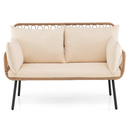 Outdoor Loveseat 2-Seater Wicker Sofa with Cushions - Beige
