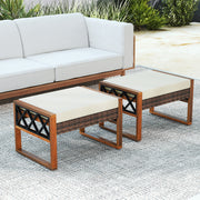 PE Rattan Wicker Ottomans Set of 2 with Removable Cushions-Beige