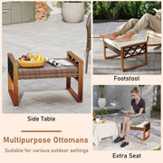 PE Rattan Wicker Ottomans Set of 2 with Removable Cushions-Beige