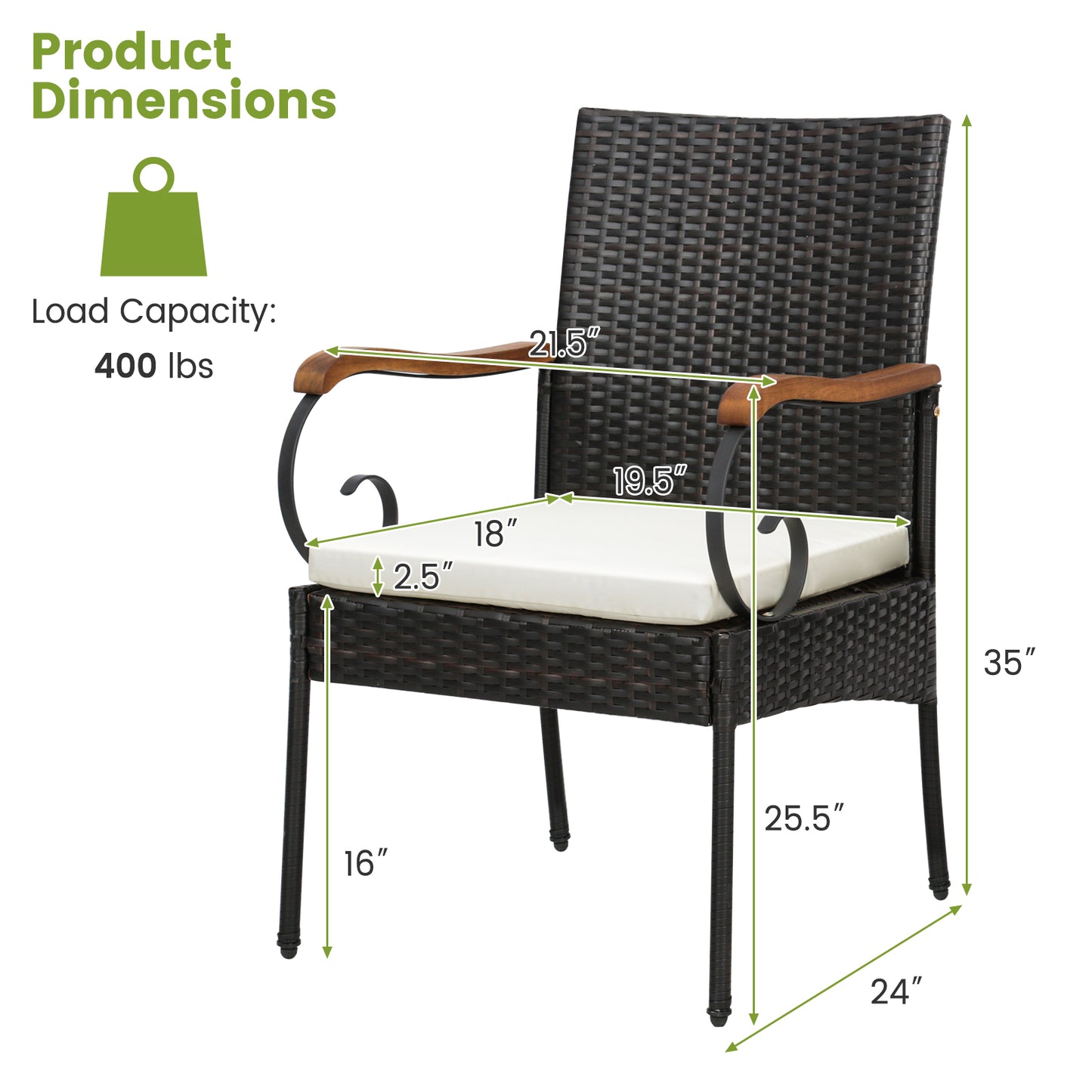 Set of 2/4 Outdoor PE Wicker Chair with Acacia Wood Armrests-Set of 2