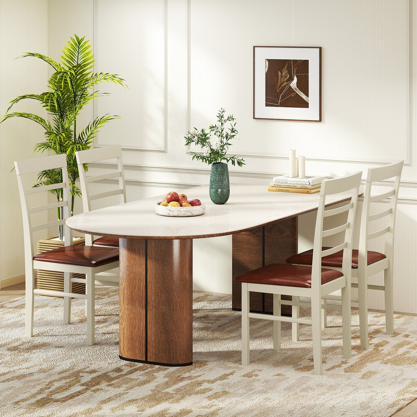 PU Leather Upholstered Armless Wooden Dining Chair Set of 2-White