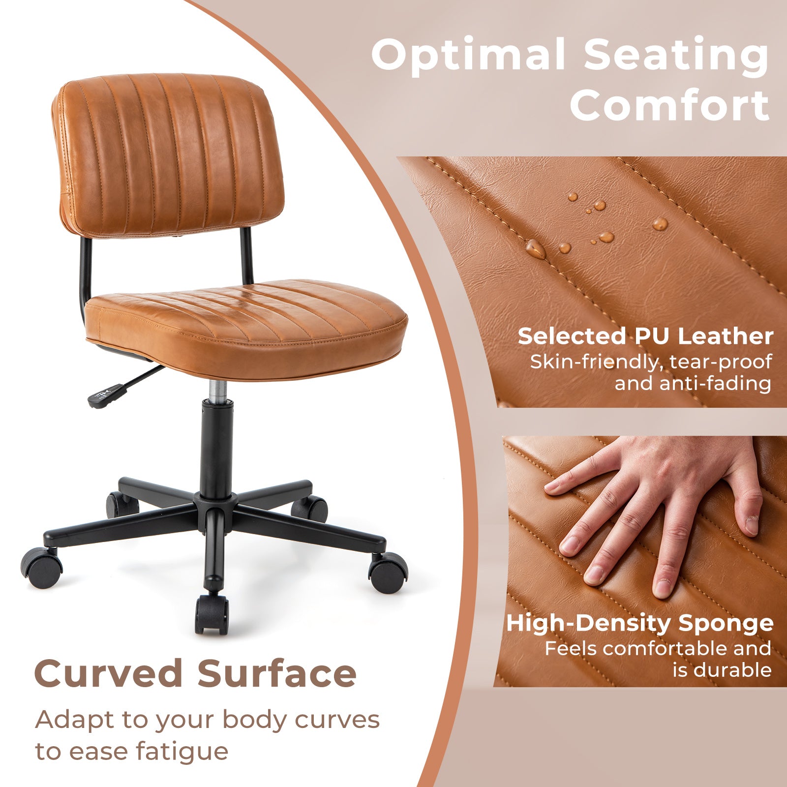 PU Leather Adjustable Office Chair Swivel Task Chair with Backrest-Orange