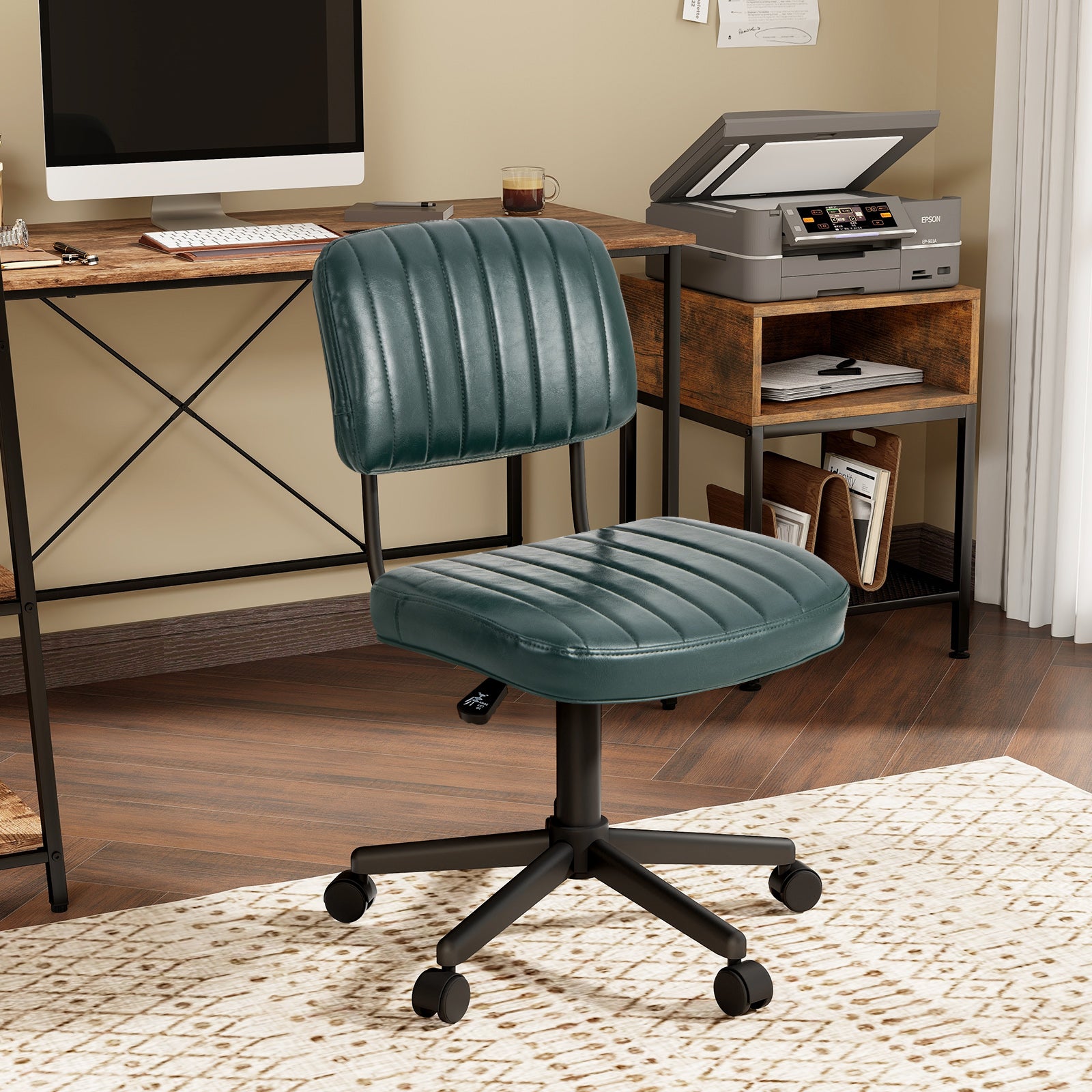 PU Leather Adjustable Office Chair Swivel Task Chair with Backrest-Green