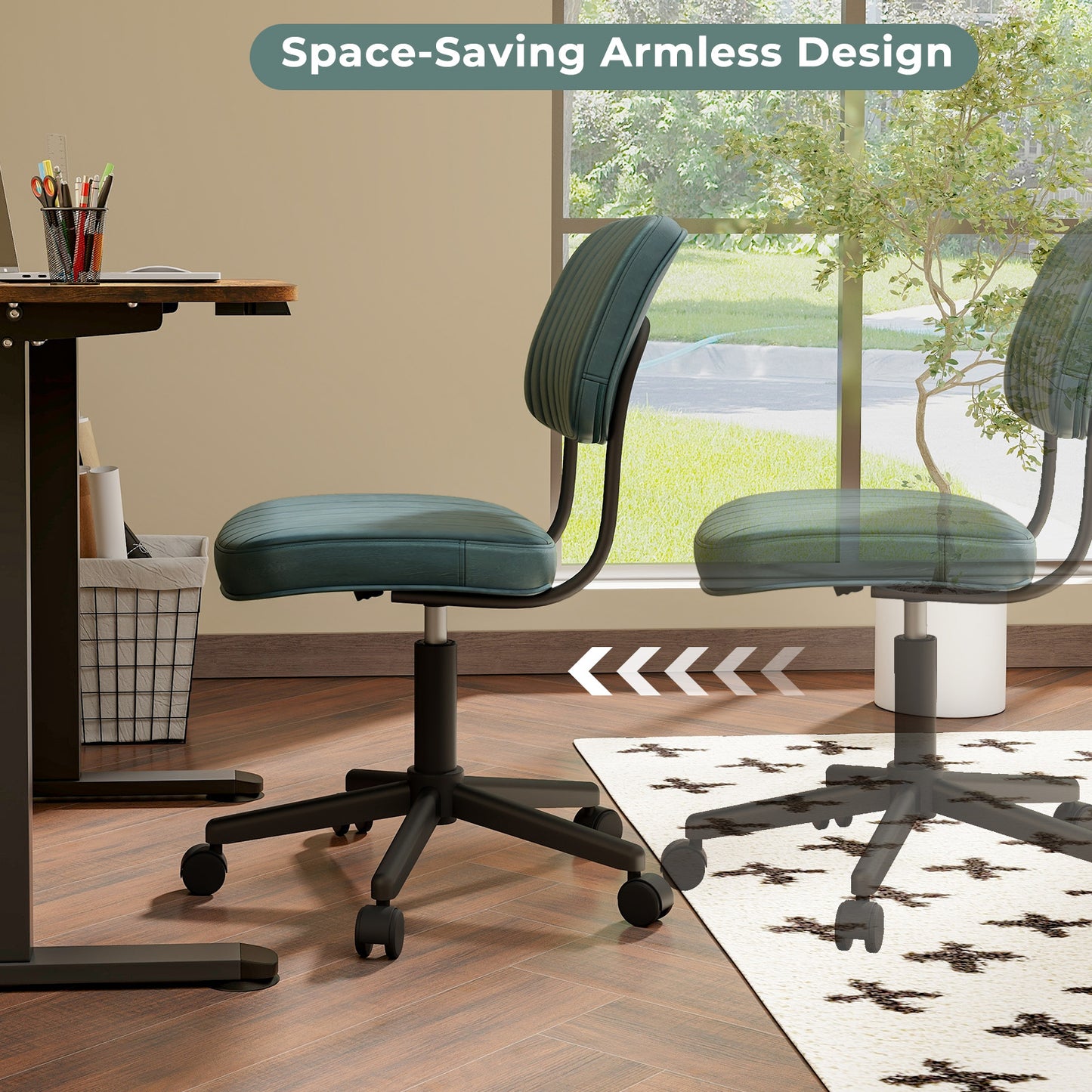 PU Leather Adjustable Office Chair Swivel Task Chair with Backrest-Green