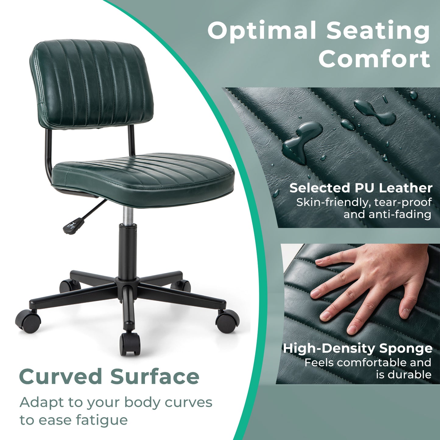 PU Leather Adjustable Office Chair Swivel Task Chair with Backrest-Green