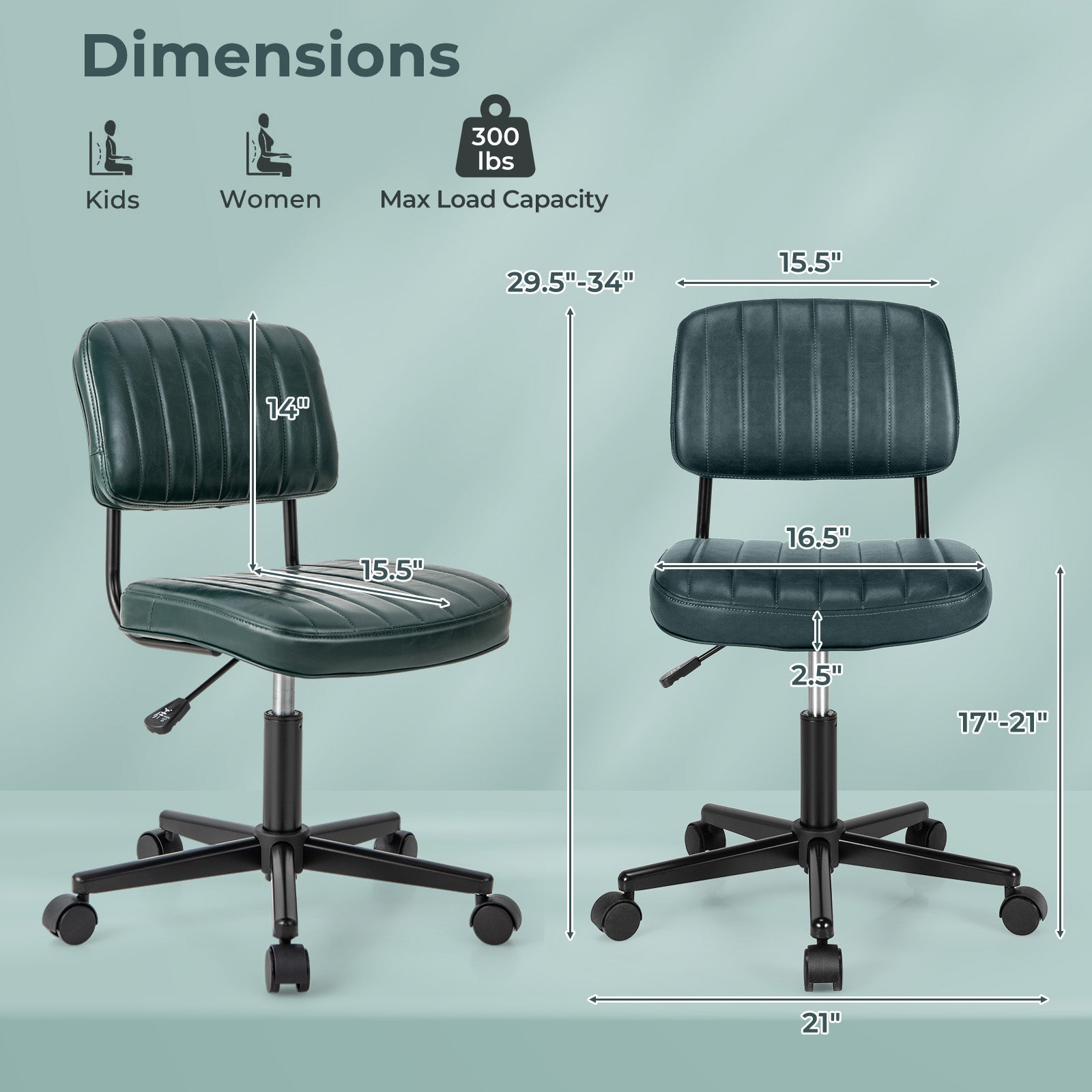 PU Leather Adjustable Office Chair Swivel Task Chair with Backrest-Green