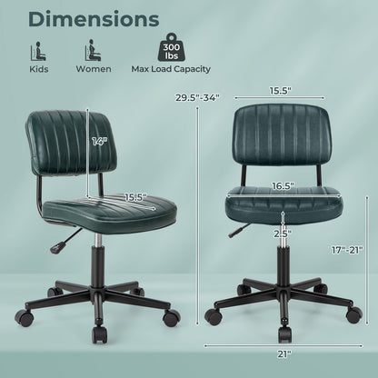 PU Leather Adjustable Office Chair Swivel Task Chair with Backrest-Green