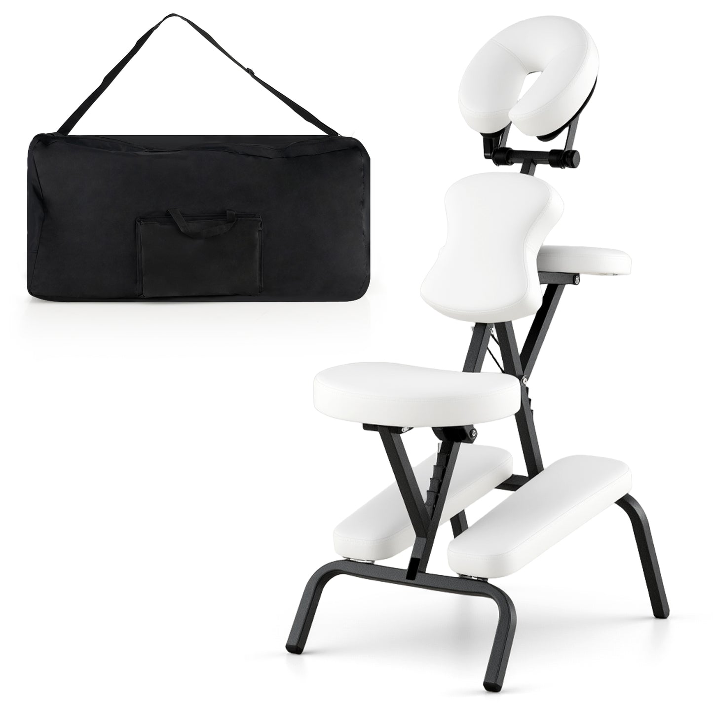 PU Leather Pad Travel Massage Chair with Carrying Bag - White