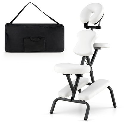PU Leather Pad Travel Massage Chair with Carrying Bag - White
