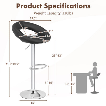 Height Adjustable Bar Stools Set of 2 with Hollow Back and Footrest