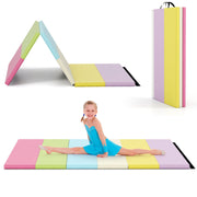 PU Leather Tri-Folding Gymnastics Tumbling Mat with Carrying Handles-Macaron - Macaron