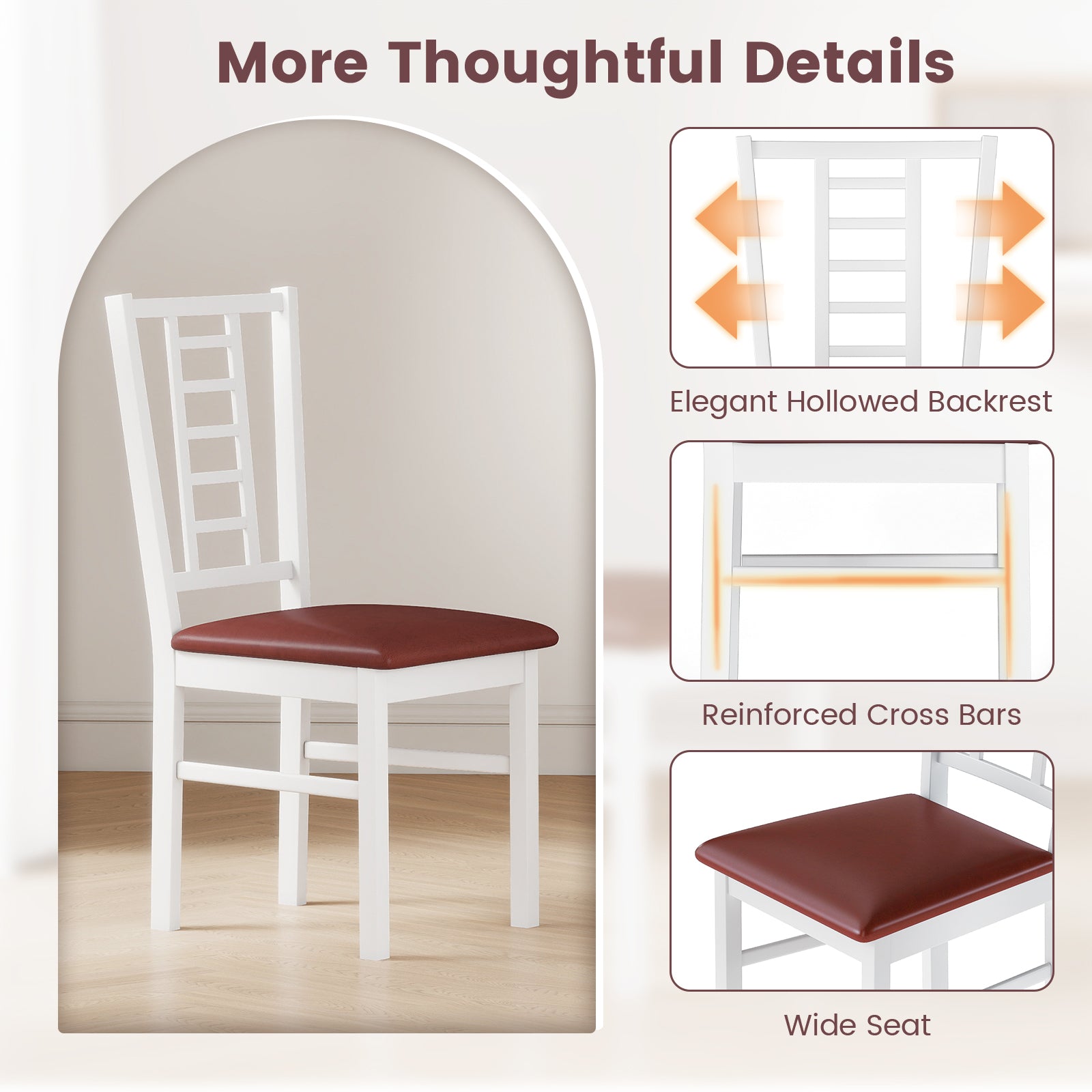 PU Leather Upholstered Wood Dining Chairs Set of 2-White