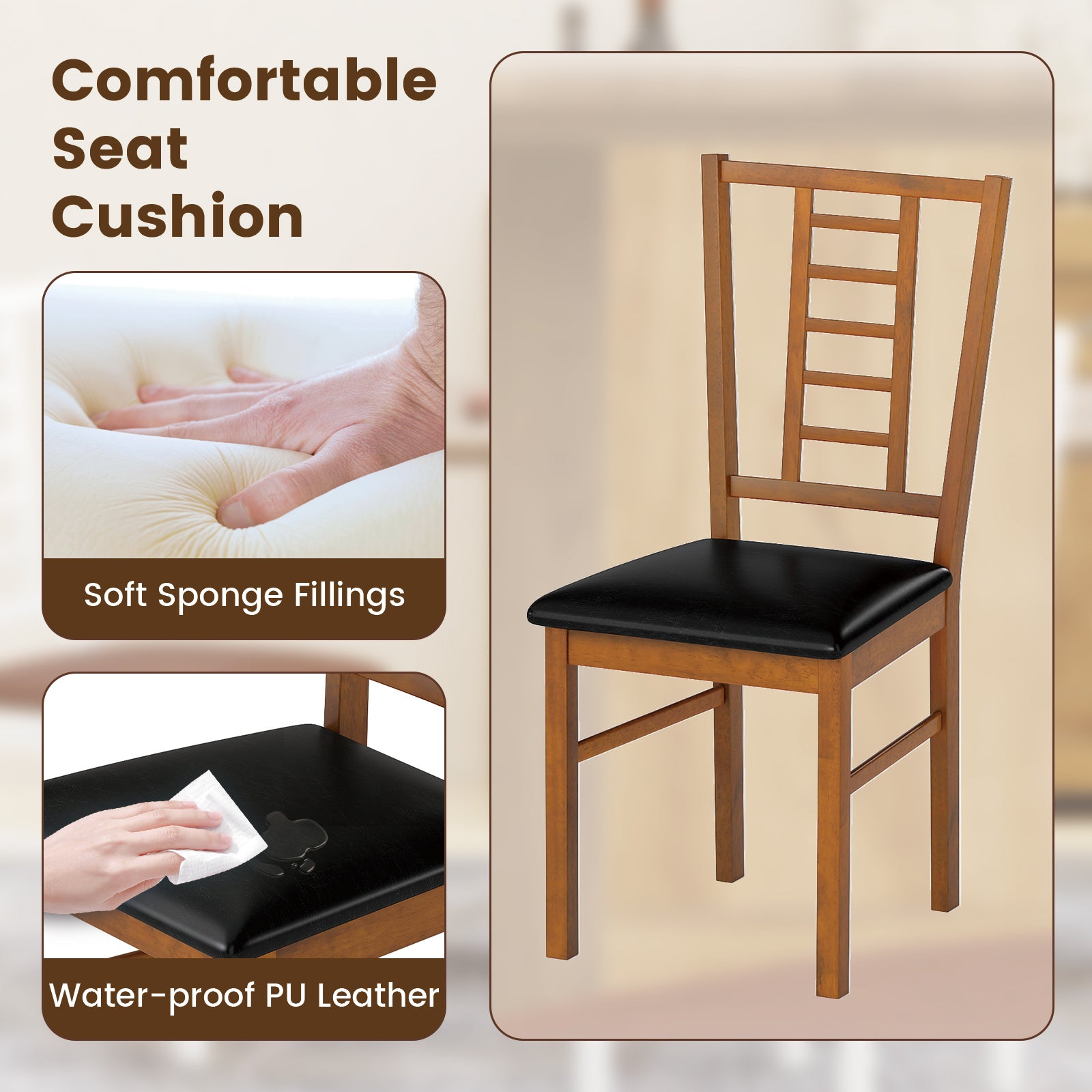 PU Leather Upholstered Wood Dining Chairs Set of 2-Walnut