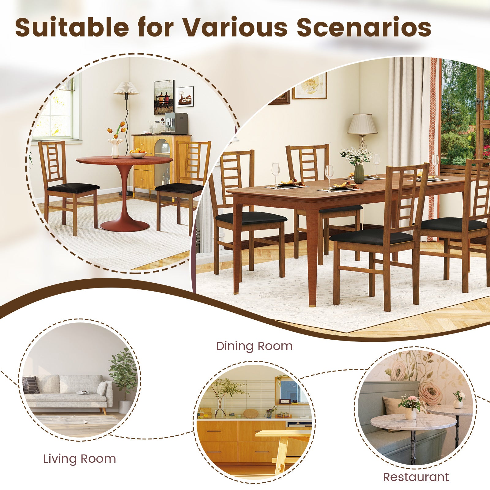 PU Leather Upholstered Wood Dining Chairs Set of 2-Walnut