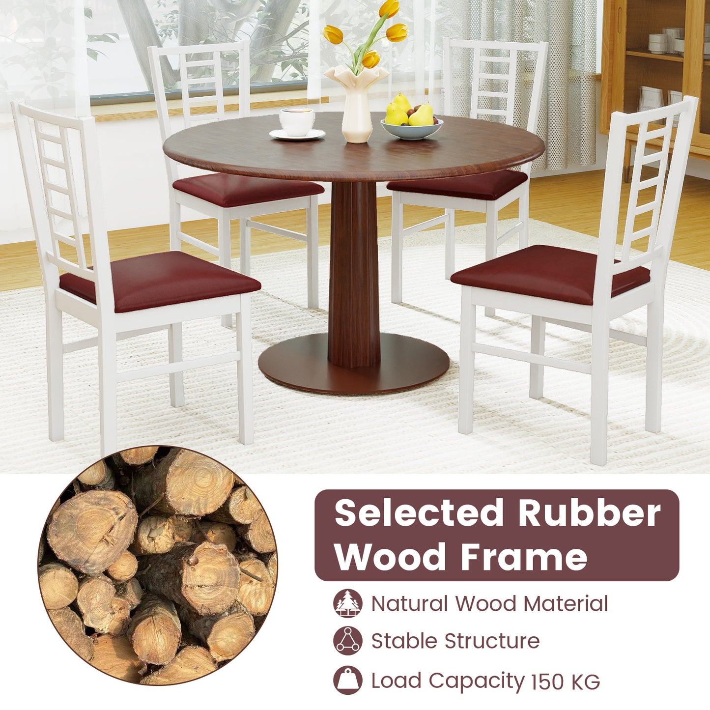 PU Leather Upholstered Wood Dining Chairs Set of 4-White