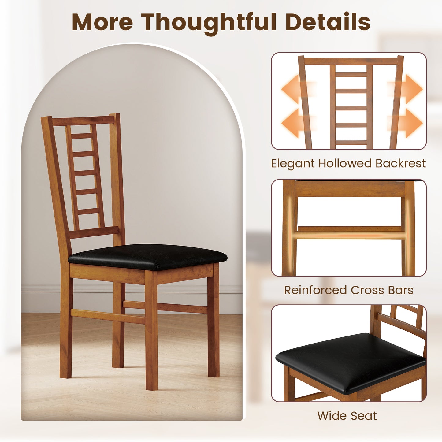 PU Leather Upholstered Wood Dining Chairs Set of 4-Walnut