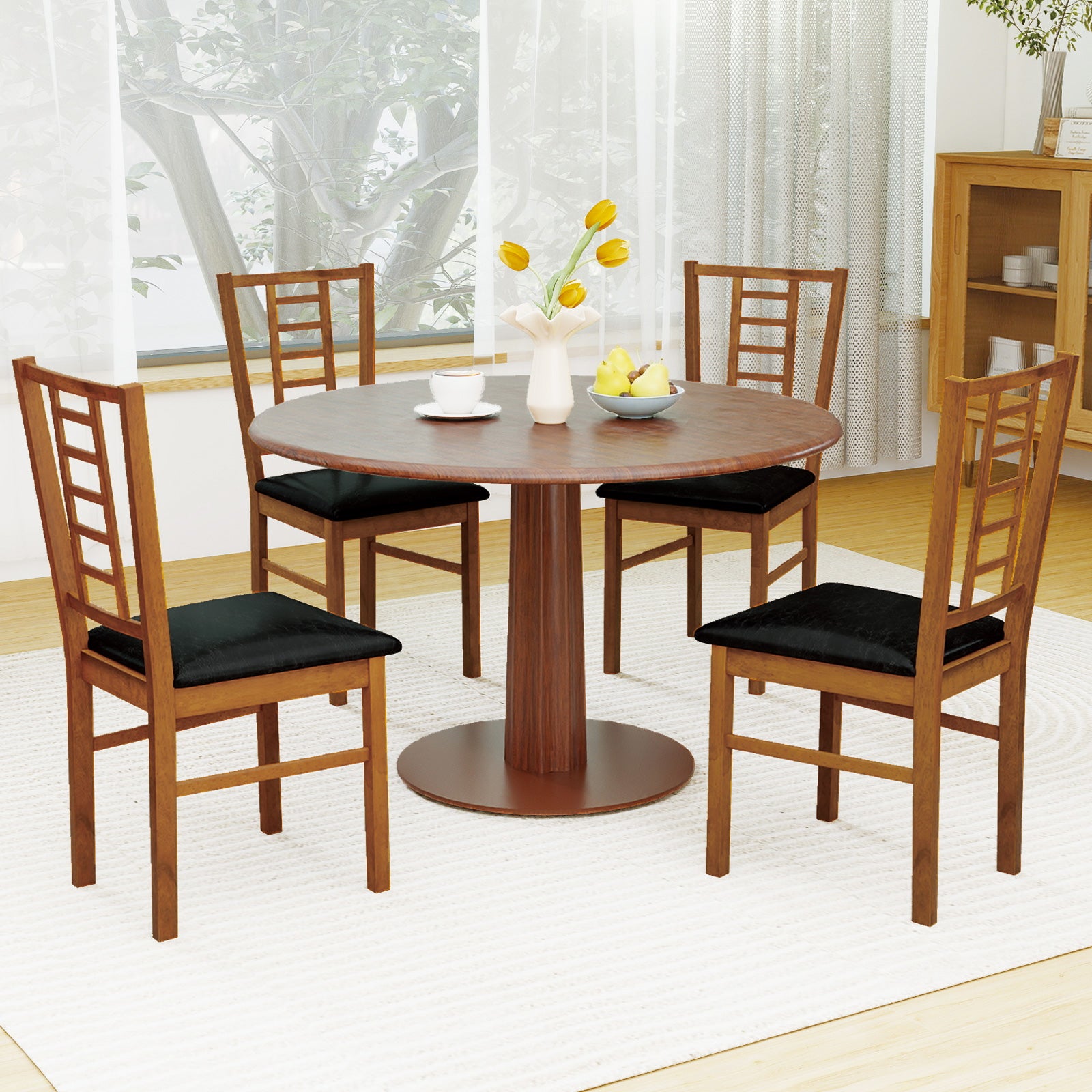 PU Leather Upholstered Wood Dining Chairs Set of 4-Walnut