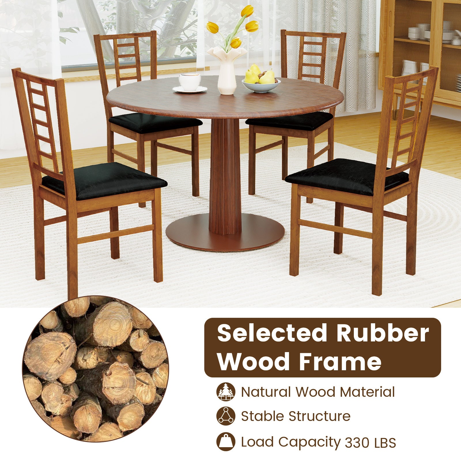 PU Leather Upholstered Wood Dining Chairs Set of 4-Walnut