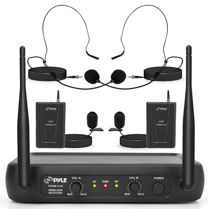 Pyle Dual-Channel VHF Wireless Microphone System with 2 Lavalier & 2 Headset Mics - view 6