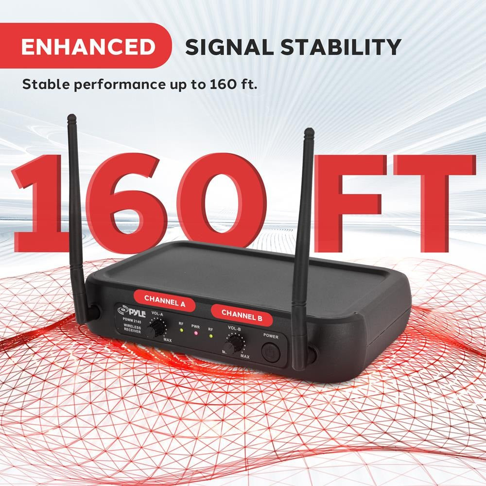 Pyle Dual-Channel VHF Wireless Microphone System with 2 Lavalier & 2 Headset Mics - view 7