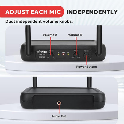 Pyle Dual-Channel VHF Wireless Microphone System with 2 Lavalier & 2 Headset Mics - view 9