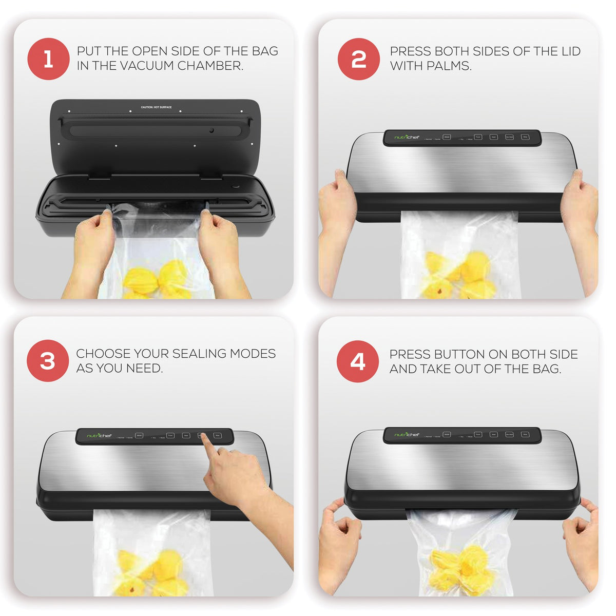 NutriChef Automatic Vacuum Sealer with Dry/Moist Settings, Bags & Roll Included - view 4