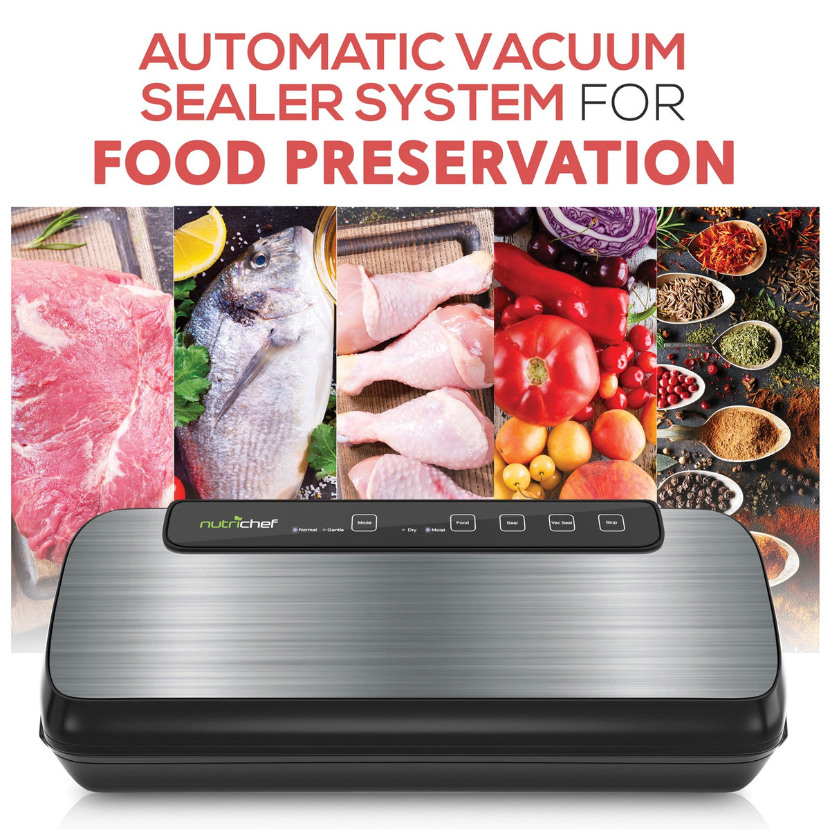 NutriChef Automatic Vacuum Sealer with Dry/Moist Settings, Bags & Roll Included - view 6