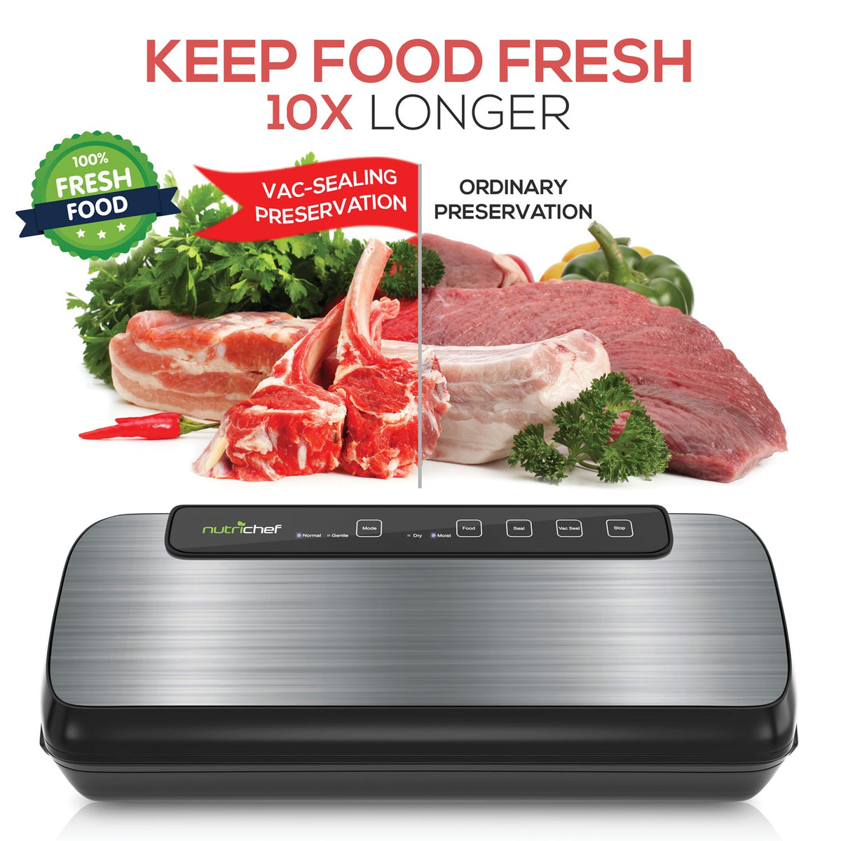 NutriChef Automatic Vacuum Sealer with Dry/Moist Settings, Bags & Roll Included - view 7