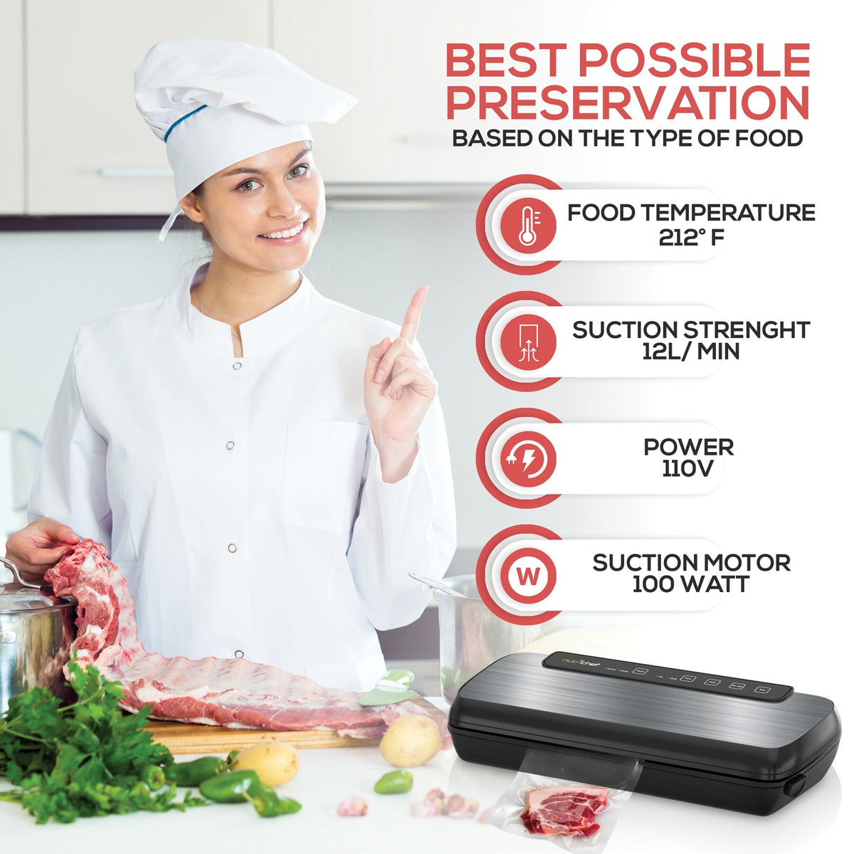 NutriChef Automatic Vacuum Sealer with Dry/Moist Settings, Bags & Roll Included - view 9