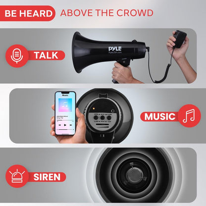 Pyle 40W Megaphone Bullhorn with Siren, Aux Input & Handheld Mic - view 4