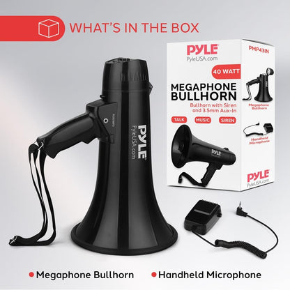 Pyle 40W Megaphone Bullhorn with Siren, Aux Input & Handheld Mic - view 7