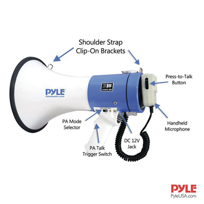 Pyle Pro 50W Piezo Dynamic Megaphone with Talk & Siren Modes, 1-Mile Range - view 4
