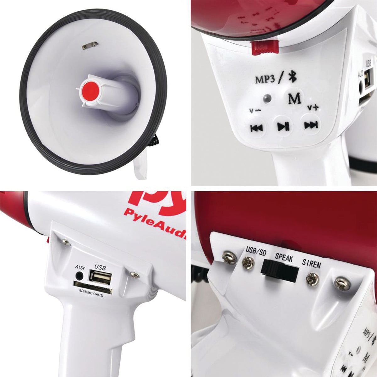 Pyle 50W Bluetooth Megaphone Bullhorn with Siren, USB/SD & Aux, 1,200-Yd. Range - view 4